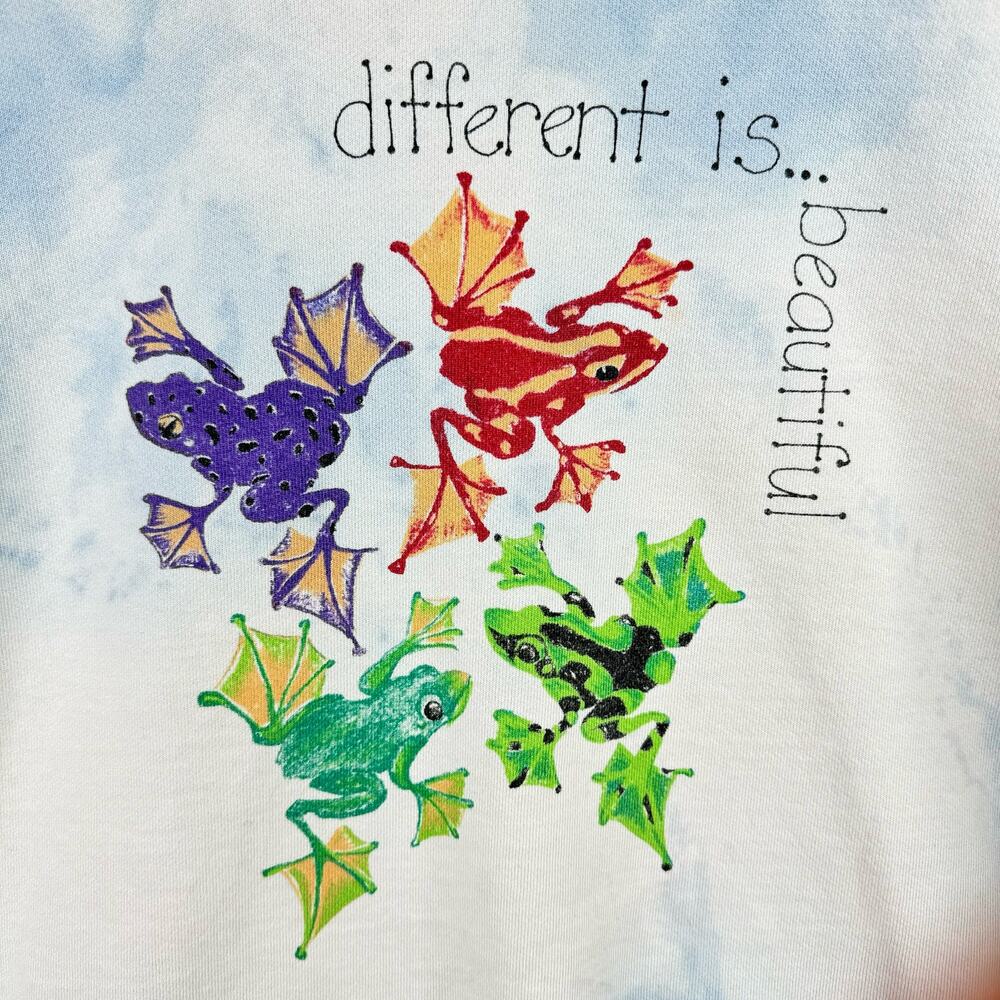 Vintage Tie Dye Graphic Sweatshirt Different is Beautiful Colorful Frogs Large - Picture 2 of 8